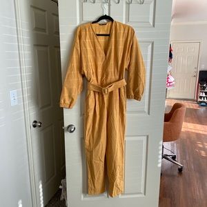 Shein V Neck Drop Shoulder Buckle Belt Jumpsuit